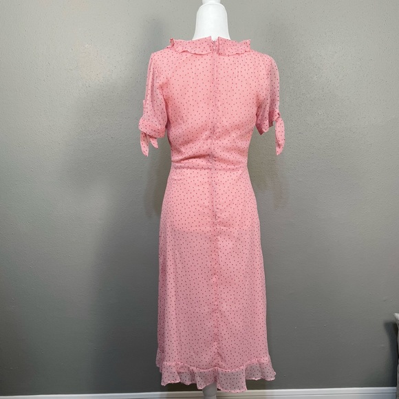 Lulu’s Pink Polka dot Flirty Ruffle Wrap Dress Retro 40s 50s style zipper small - Picture 6 of 12